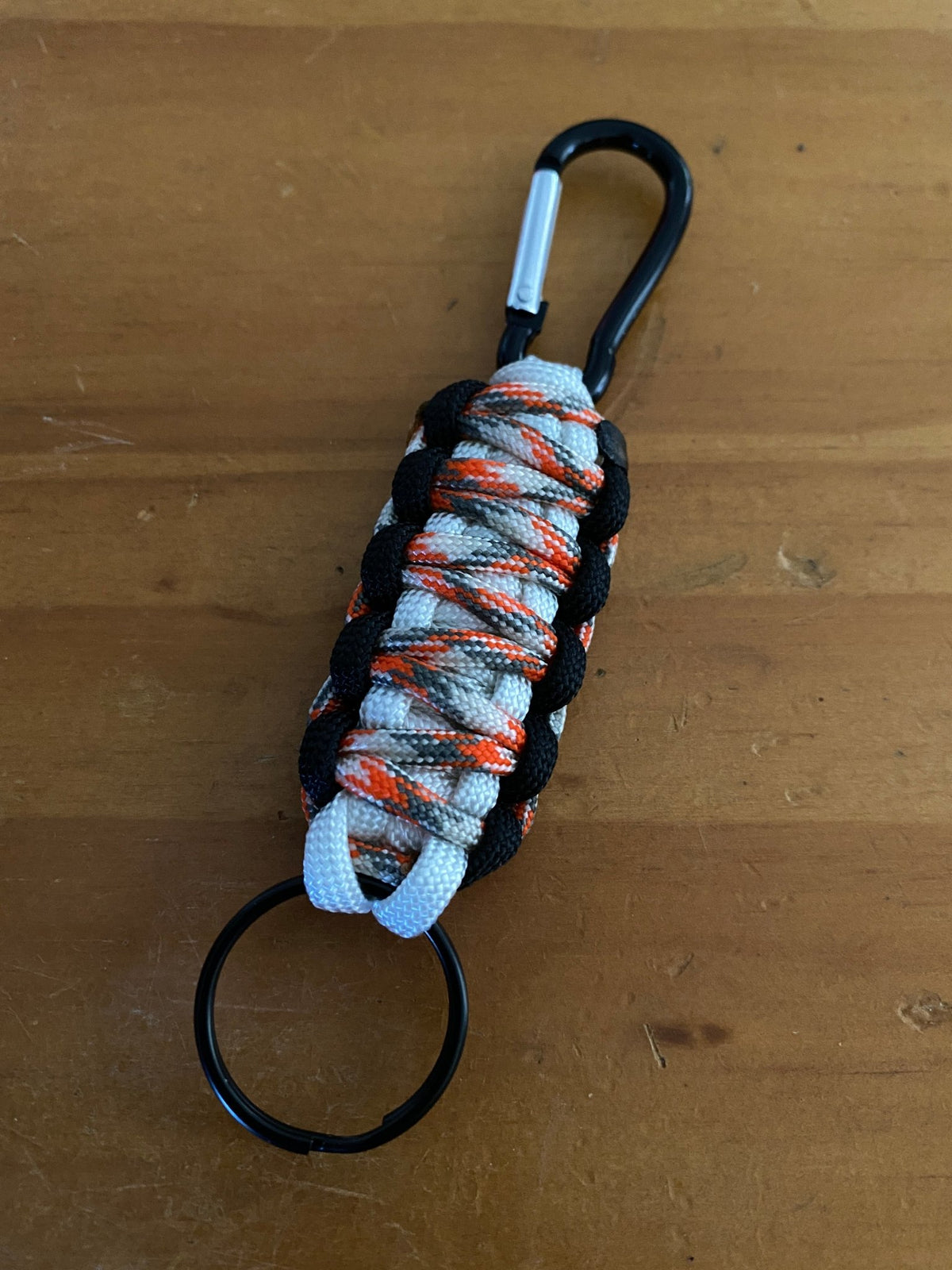 Deluxe key ring showing its braided layers and key ring attachment