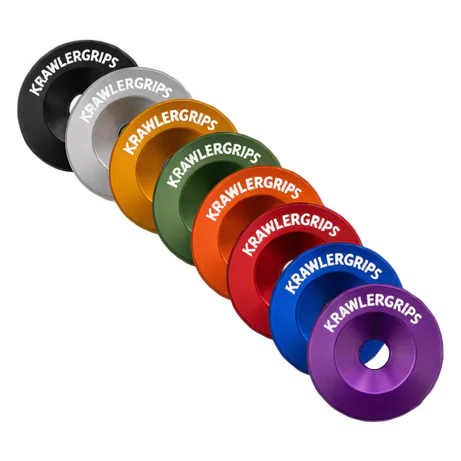 Krawlergrips engraved silver washers and mounting screws