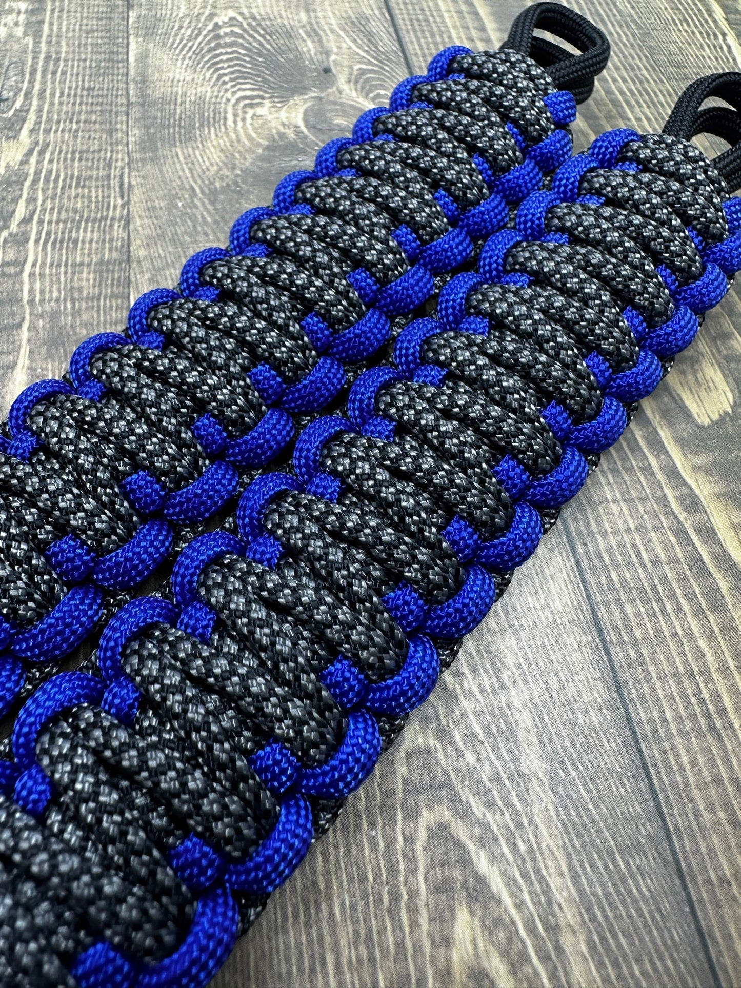 Charcoal Grey Diamonds Electric Blue Paracord grab handles  - Krawlergrips
