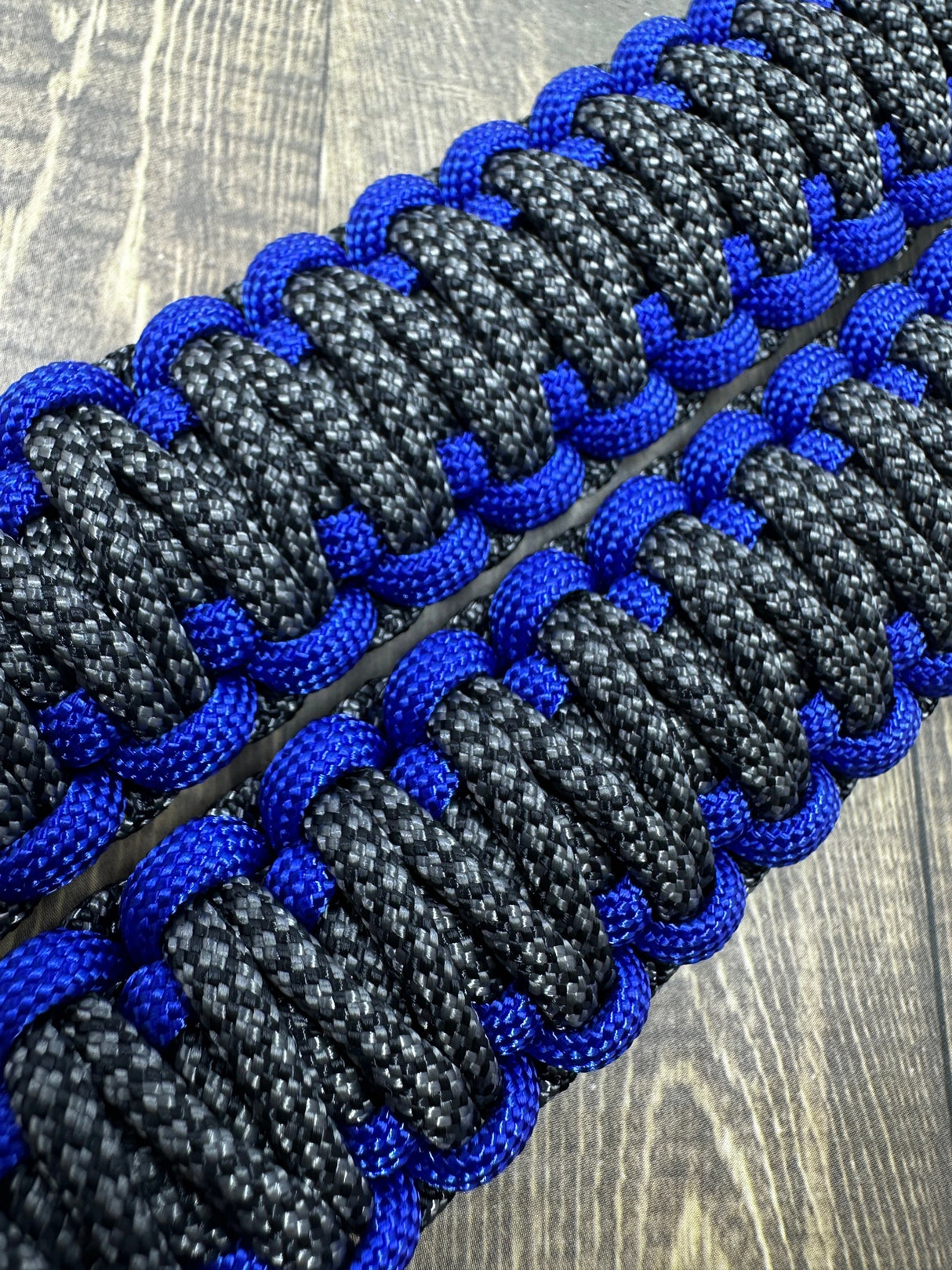 Charcoal Grey Diamonds Electric Blue Paracord grab handles  - Krawlergrips