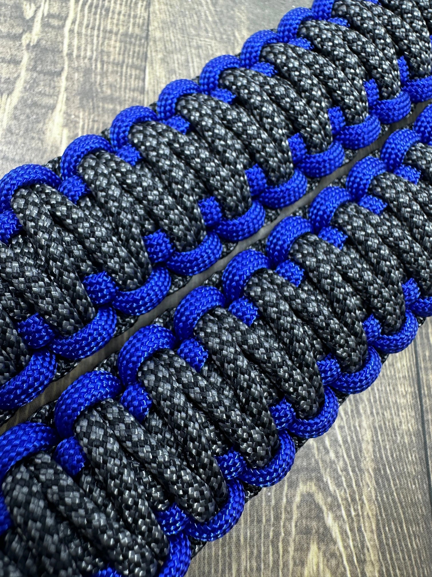 Charcoal Grey Diamonds Electric Blue Paracord grab handles  - Krawlergrips