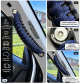 Electric Blue Diamonds grab handle — original product photograph composited into car interior, four-panel layout
