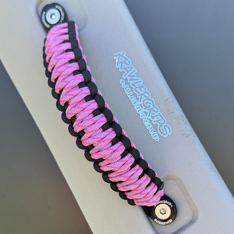 Helix baby blue Neon pink parcord car grip | Krawlergrips