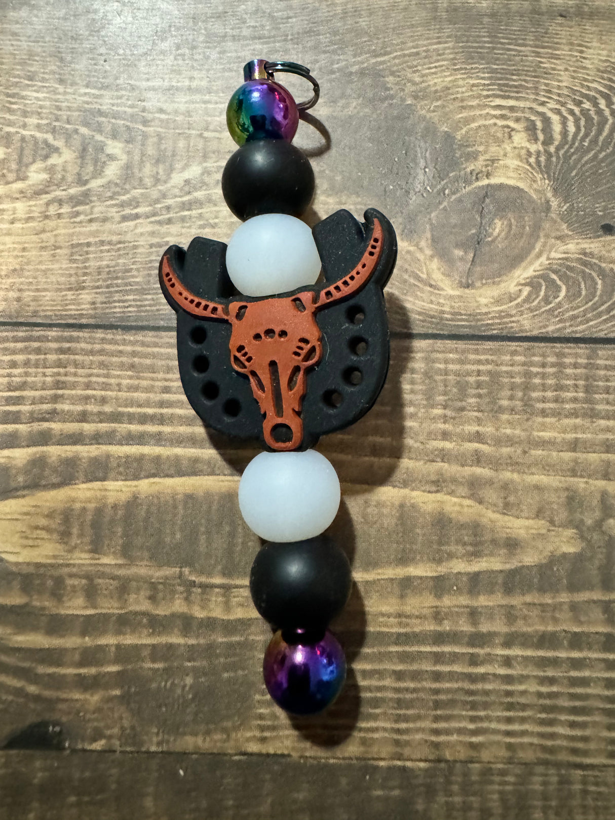 Horse shoe longhorn key ring