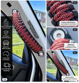 Imperial Red Diamonds grab handle — original product photograph composited into car interior, four-panel layout