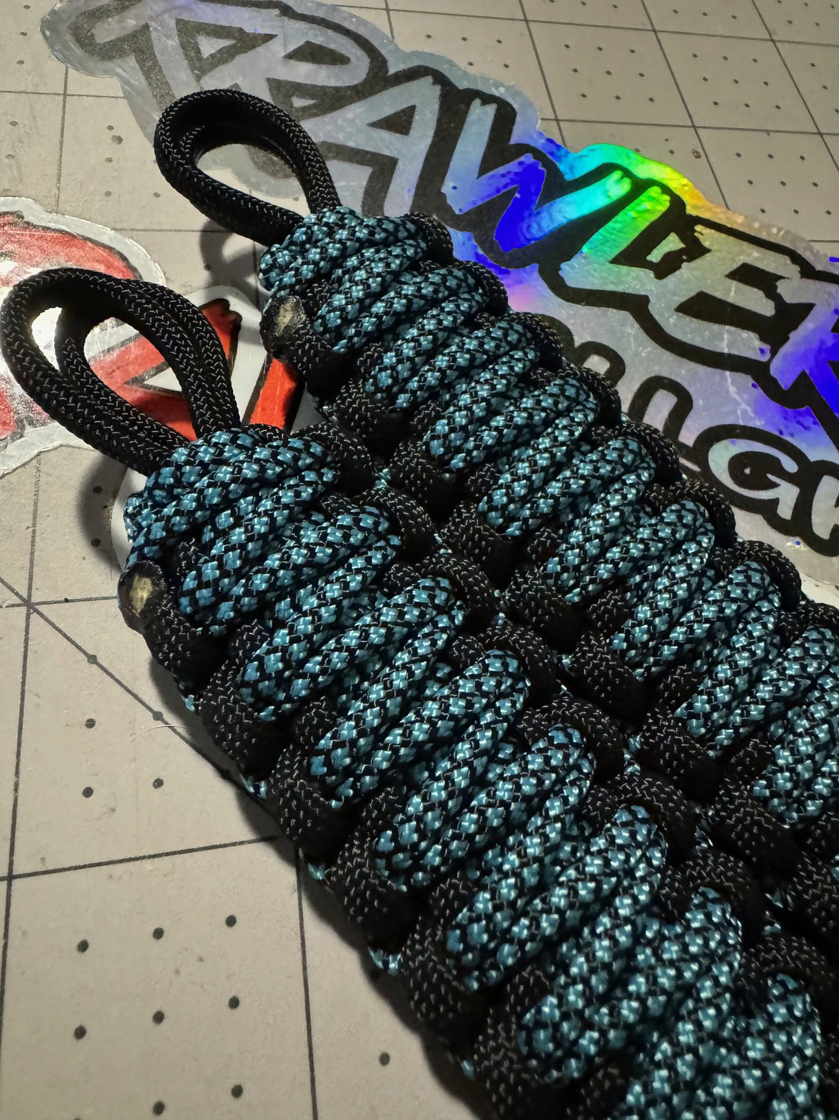 Neon Turquoise Diamonds 4x4 paracord grab handles | Krawlergrips