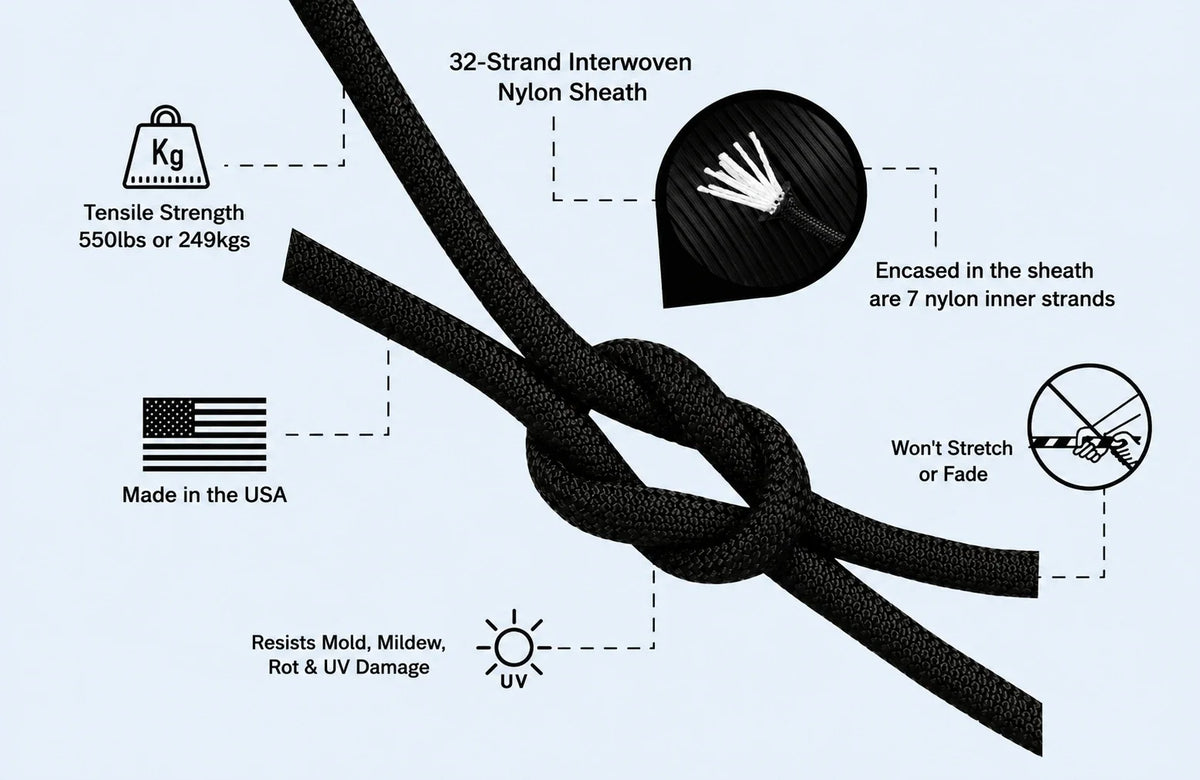 550 nylon paracord construction and features