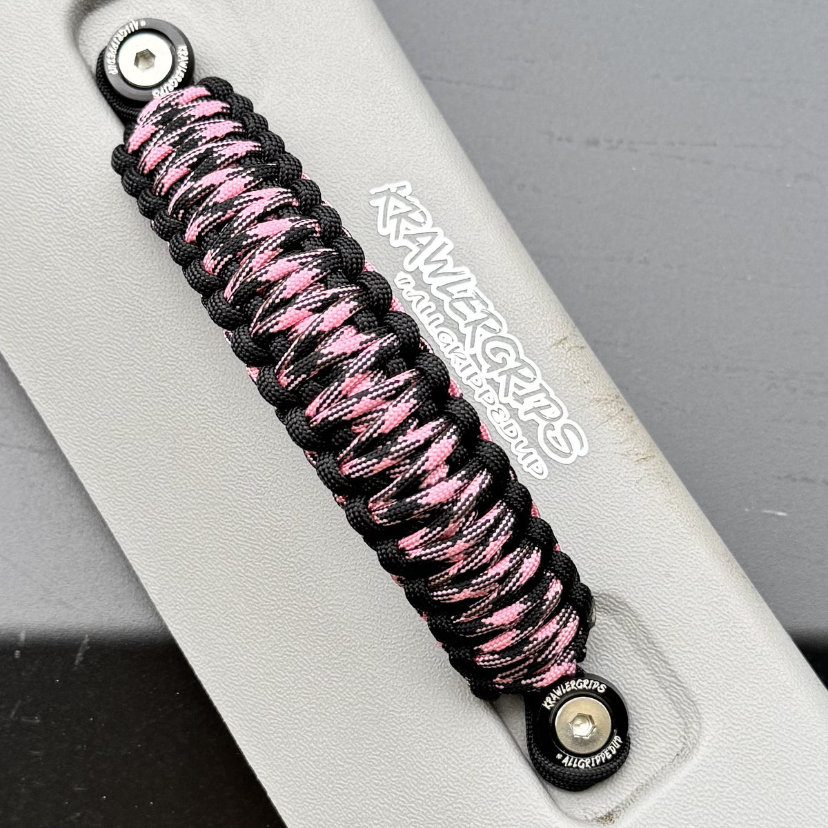 Rose Pink Black Paracord - Krawlergrips | Grab Handle | Grip handle