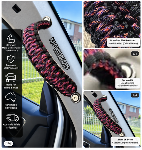 Reaper grab handle — original grip photos composited into four-panel car layout